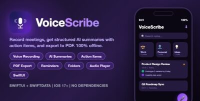 VoiceScribe | Voice Notes and Recording App With AI Summaries, PDF Export and Folders - SwiftUI