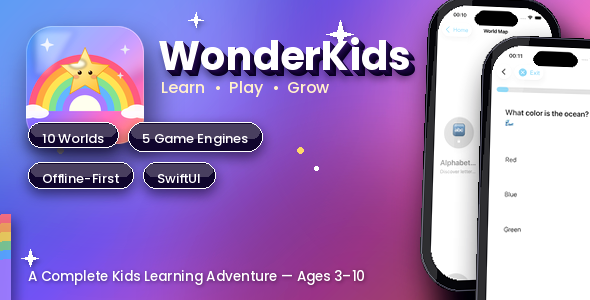 WonderKids – Kids Learning Adventure Game | SwiftUI iOS App Template WonderKids – Kids Learning Adventure Game | SwiftUI iOS App Template