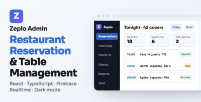 Zeplo Admin | Restaurant Reservation and Table Booking Dashboard With React and Firebase