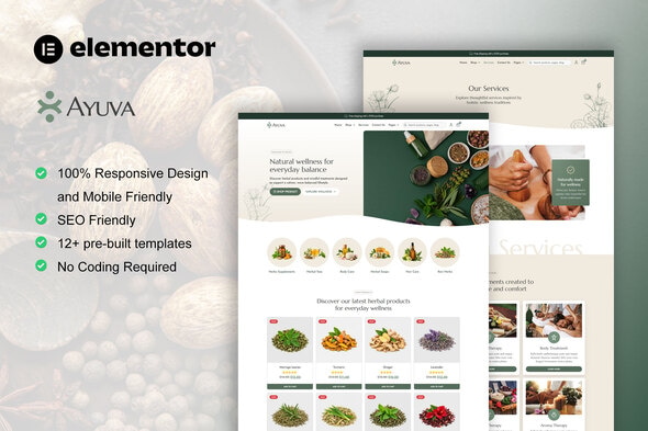 Ayuva - Ayurveda Treatment & WooCommerce Store Elementor Pro Template Kit Ayuva - Ayurveda Treatment & WooCommerce Store Elementor Pro Template Kit