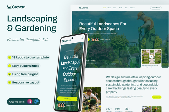 Grevora - Landscaping & Gardening Elementor Template Kit Grevora - Landscaping & Gardening Elementor Template Kit