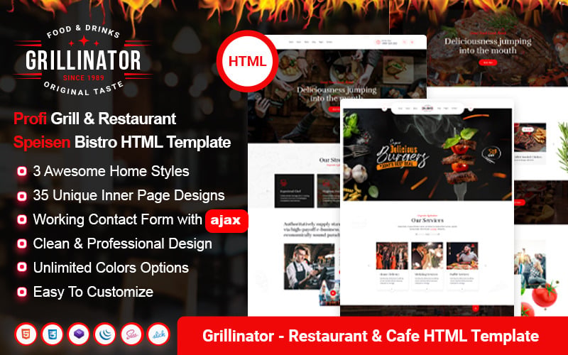 Grillinator - Restaurant Food Barbecue Grill Bar Bistro HTML Template Grillinator - Restaurant Food Barbecue Grill Bar Bistro HTML Template
