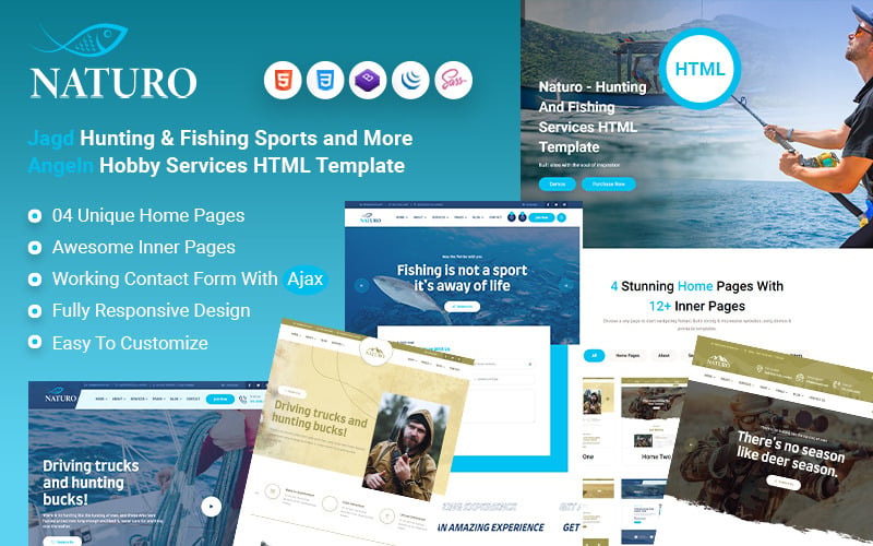 Naturo - Hunting Fishing Outdoor Hobby Services HTML Template Naturo - Hunting Fishing Outdoor Hobby Services HTML Template