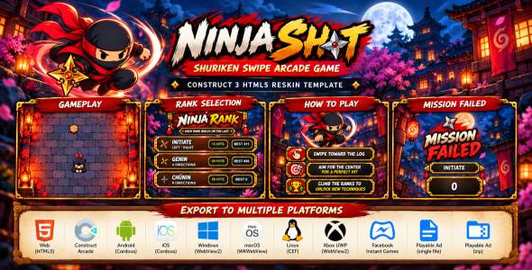 Ninja Shot | Shuriken Swipe Arcade Game - Construct 3 HTML5 Reskin Template Ninja Shot | Shuriken Swipe Arcade Game - Construct 3 HTML5 Reskin Template