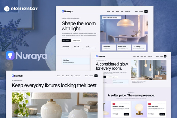 Nuraya - Lighting & Lamps Shop eCommerce Elementor Pro Template Kit Nuraya - Lighting & Lamps Shop eCommerce Elementor Pro Template Kit