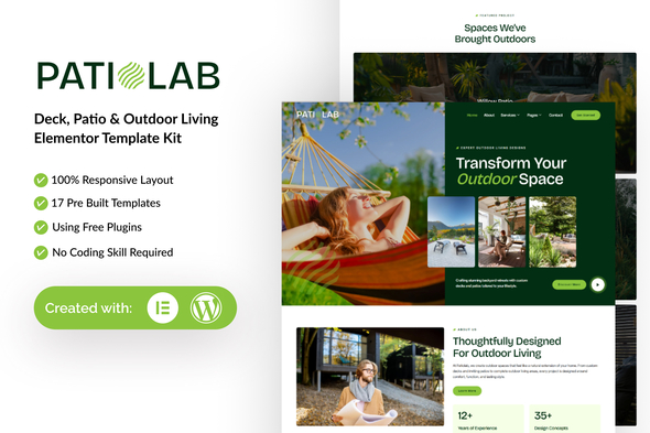 Patiolab - Deck, Patio & Outdoor Living Elementor Template Kit Patiolab - Deck, Patio & Outdoor Living Elementor Template Kit