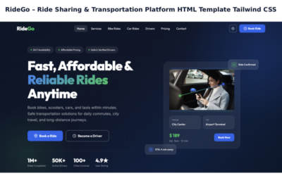 RideGo - Ride Sharing & Transportation Platform HTML Template (Tailwind CSS)