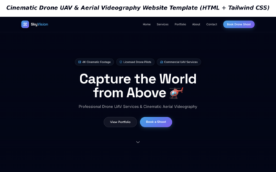SkyVision – Cinematic Drone UAV & Aerial Videography Website Template (HTML + Tailwind CSS)